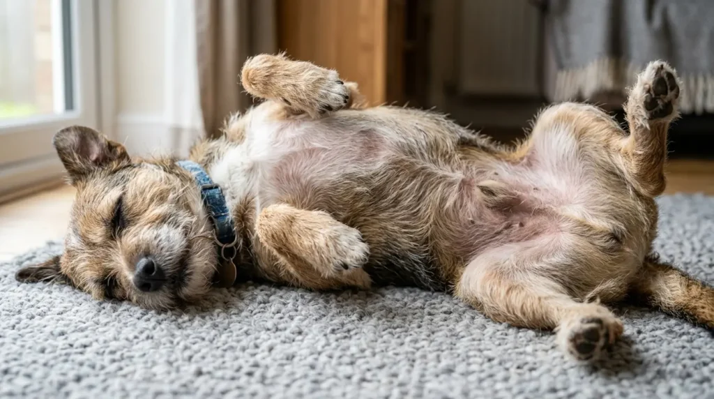 Cachorro dormindo de barriga para cima demonstrando vínculo com cachorro